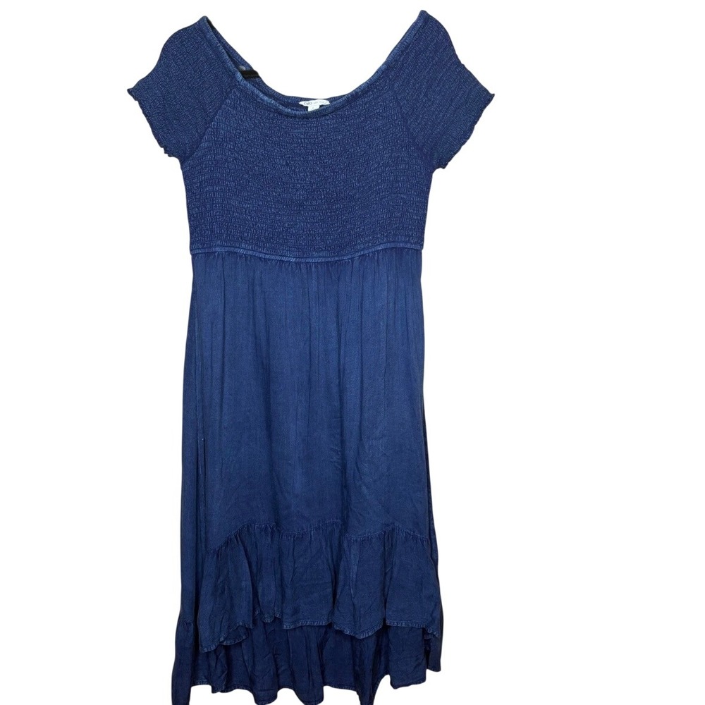 Cato Blue Smocked High-Low Ruffle Midi Dress Large Womens Cottagecore